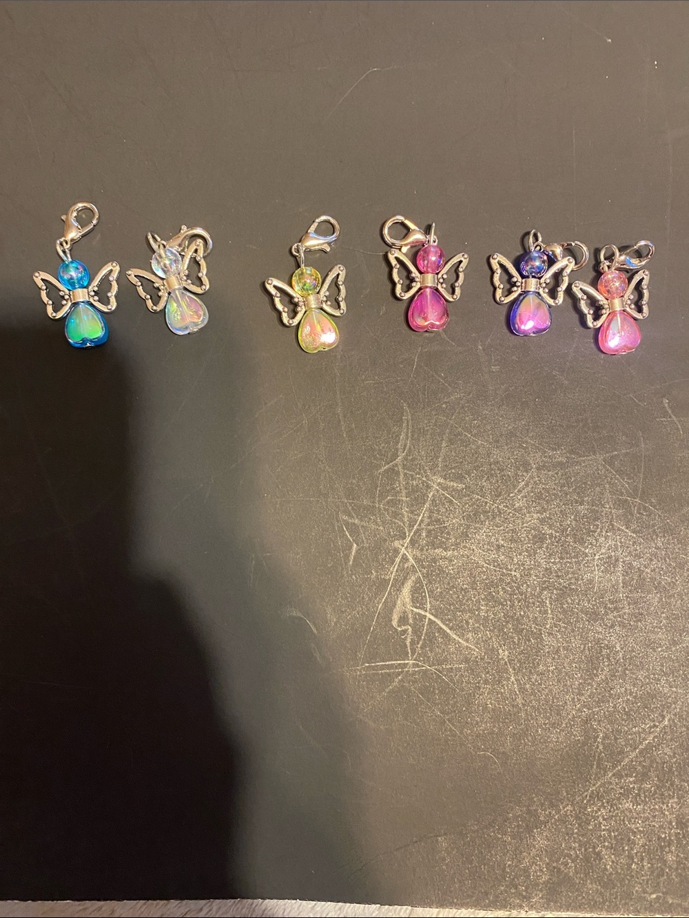 Silver Angel Drop Charm Pendant - Multicolor